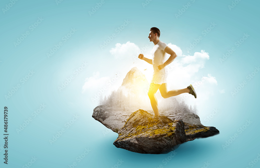 Man in sportwear running . Mixed media Man in sportwear running . Mixed media