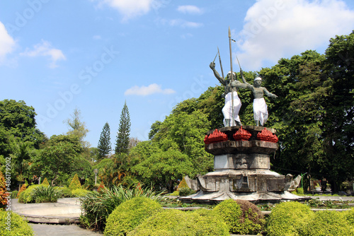 Statue of heroes in public park Lapangan Puputan of Badung in Bali. Taken in January 2022. photo