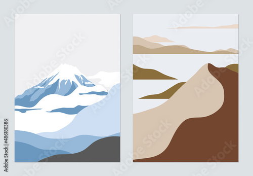 Minimalist landscape poster design, mountain and desert