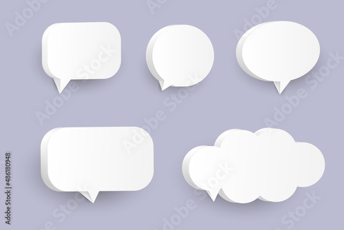 blank 3d speech bubbles  icon set poster  and banner concept on soft purple background