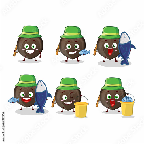 A fisherman love chocolate candy cartoon picture catch a big fish