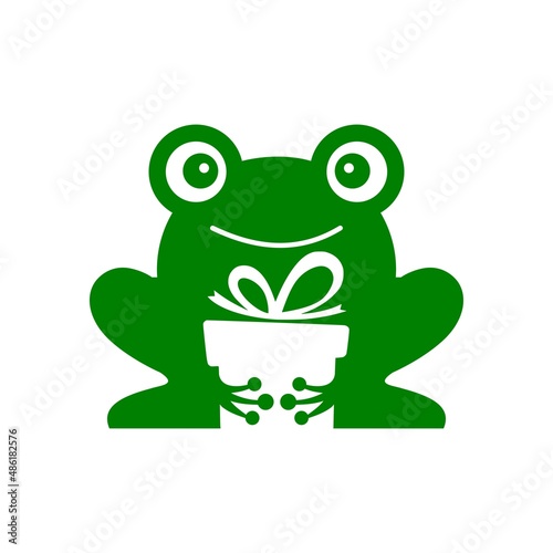 frog holding a gift negative space logo vector icon illustration