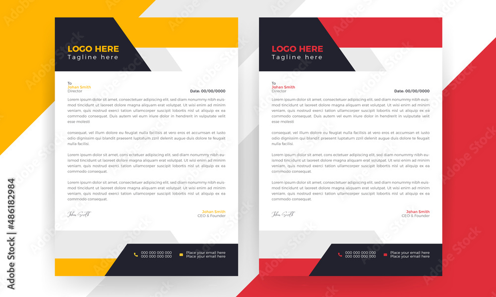 A4 Paper Minimalist Corporate Business Letterhead Design Template, Red and Yellow Abstract Letterhead Design, Leaflet Brochure Template