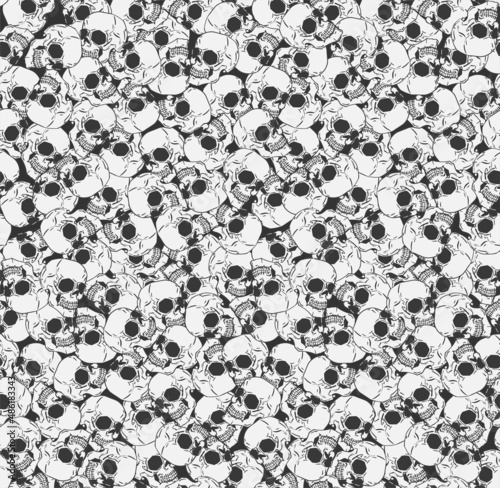 Skull pattern seamless. Hand drawing Skeleton head background. Death texture. Skulls ornament
