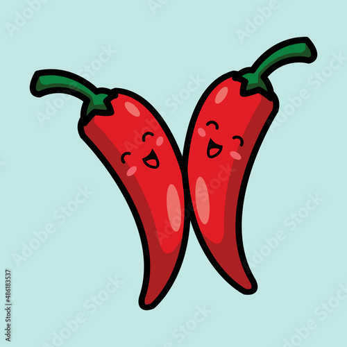 a pair of chilies are hugging with a happy expression