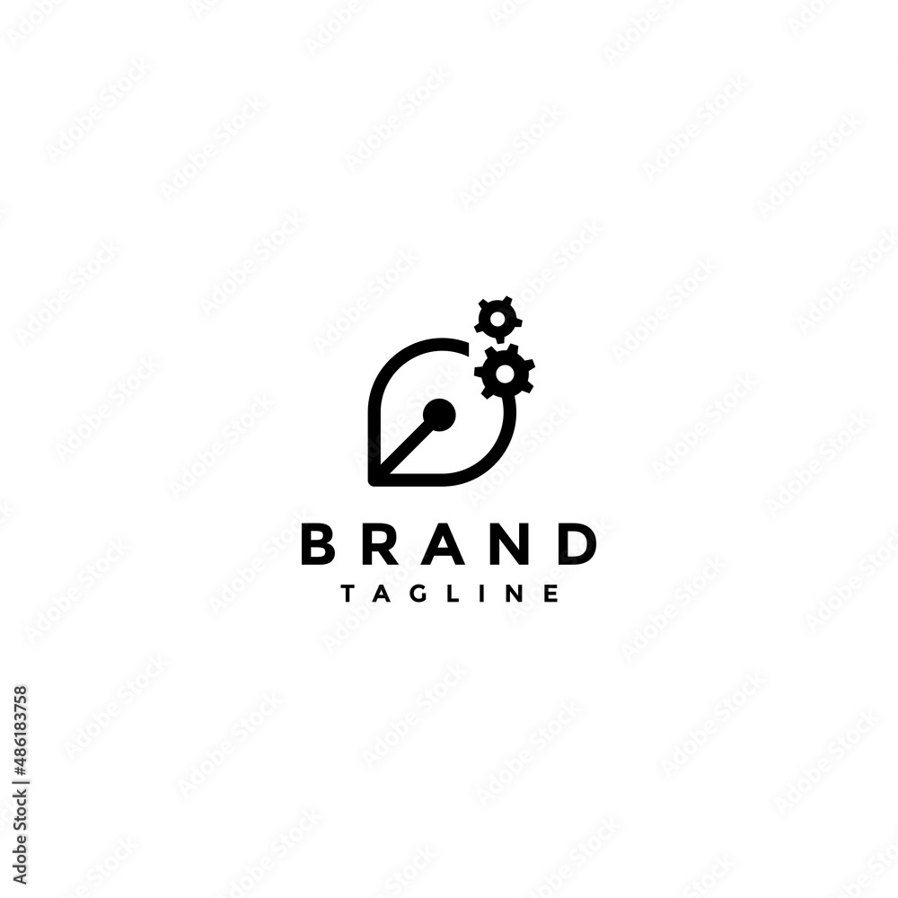 Simple Gear Pen Logo Design. Pen tip icon and gear icon in one minimalist logo. Simple Gear Pen Logo Design. Pen tip icon and gear icon in one minimalist logo.