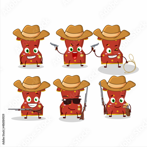 Cool cowboy red clothing of chinese woman cartoon character with a cute hat