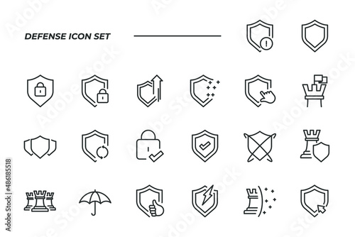 simple set of Defense vector icons with editable line styles covering Computer Security, Umbrella, Shield and other. isolated on white background. 