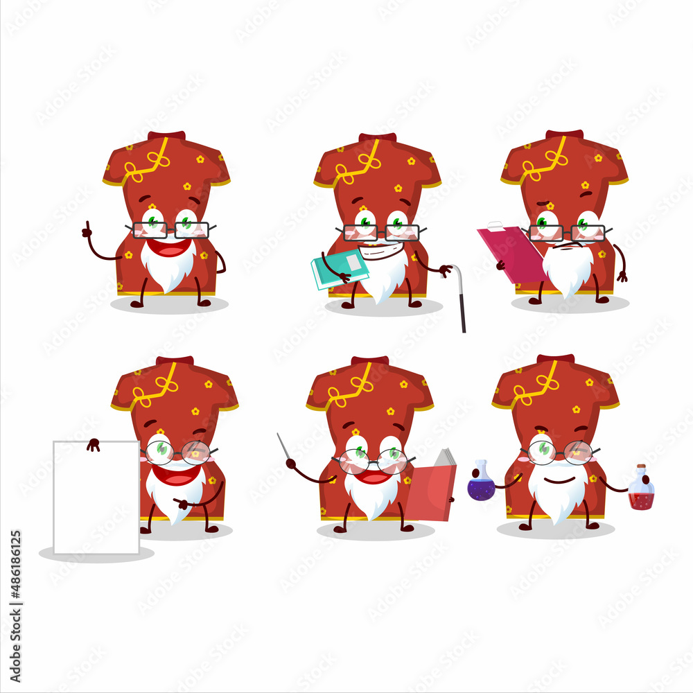 Professor red clothing of chinese woman academic cartoon character working on laboratory Professor red clothing of chinese woman academic cartoon character working on laboratory