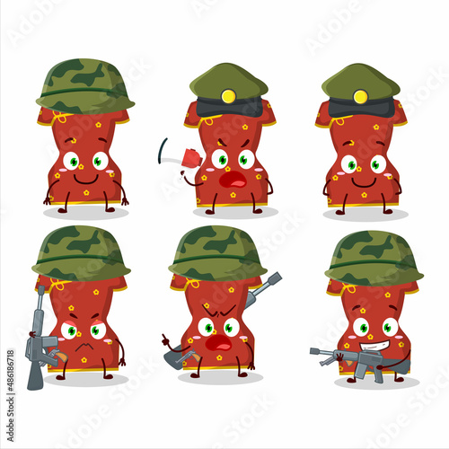 A charming soldier red clothing of chinese woman cartoon picture bring a gun machine