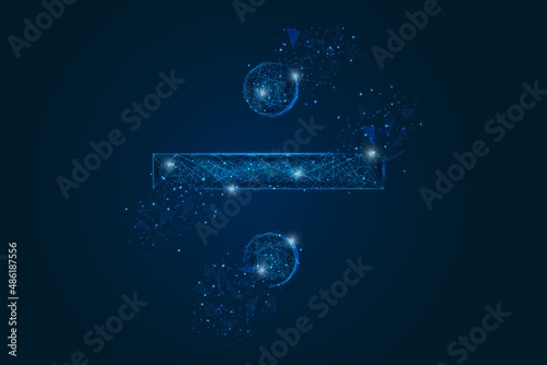 Abstract isolated blue image of a division sign. Polygonal illustration looks like stars in the blask night sky in spase or flying glass shards. Digital design for website, web, internet.