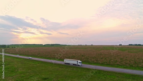 Aerial view of a truck on the highway