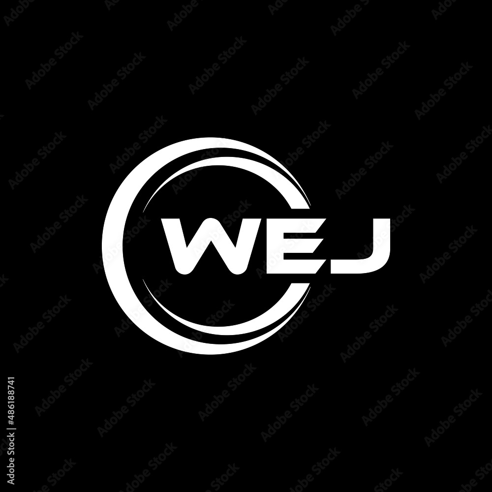 WEJ letter logo design with black background in illustrator, vector logo modern alphabet font overlap style. calligraphy designs for logo, Poster, Invitation, etc. - obrazy, fototapety, plakaty 
