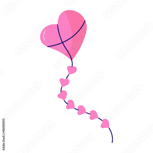 Flying kite-balloon in the shape of heart on white background. Outdoor summer activity toy. Festival symbol.