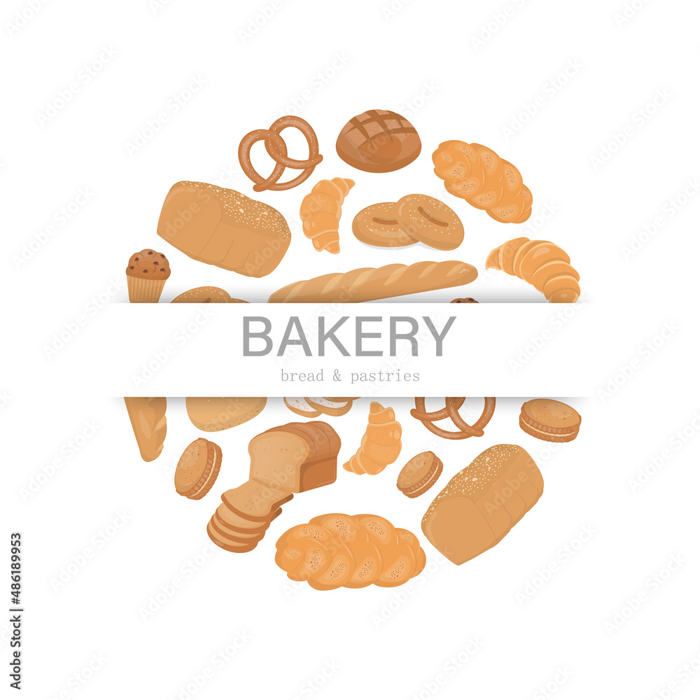 Bakery bread products with text bakery bread & pastry