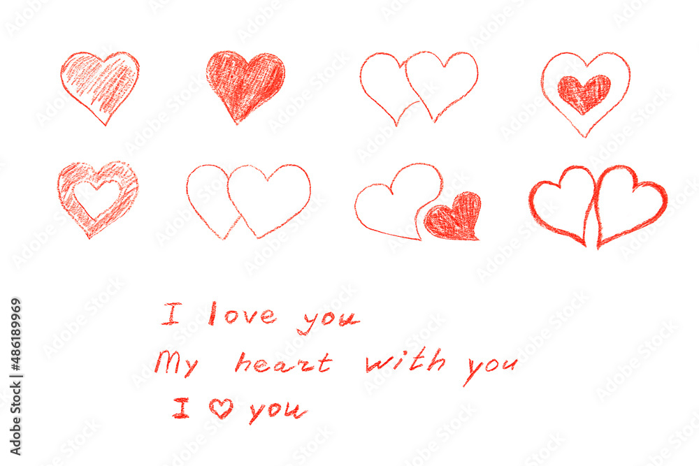 Several options for the image of hearts and signatures for postcards. Valentine's day