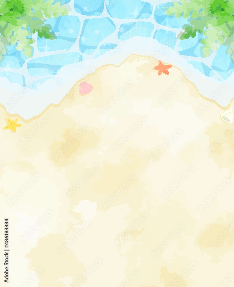 Obraz premium 優しい水彩の海と砂浜の背景イラスト