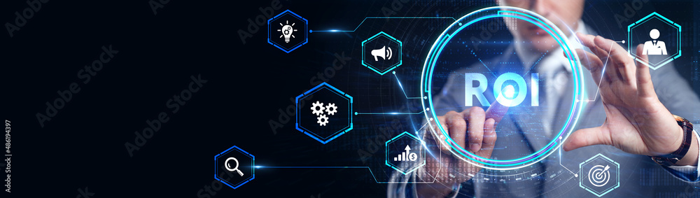 ROI Return on investment financial growth concept. Business, Technology, Internet and network concept. ROI Return on investment financial growth concept. Business, Technology, Internet and network concept.