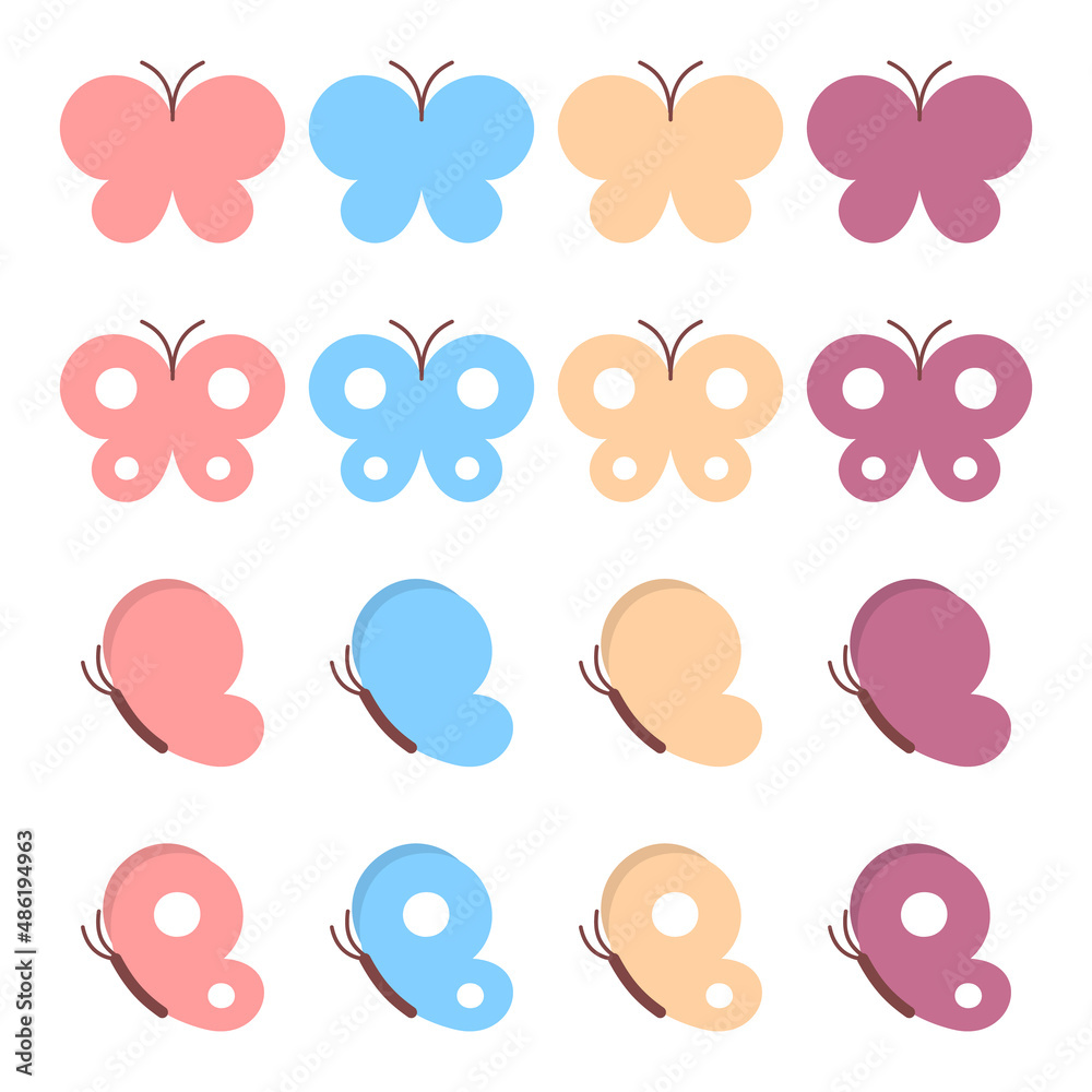 春 手描き 蝶々 蝶 セット ちょうちょ ちょう イラスト 挿絵 かわいい 虫 生き物 生物 昆虫 Stock Vector Adobe Stock