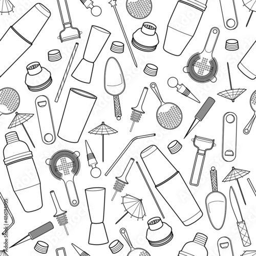 Vector bartender equipment seamless pattern.