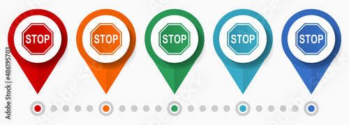 Stop, traffic sign concept vector icon set, flat design warning pointers, infographic template
