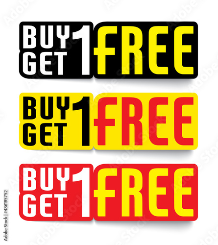 Buy 1 get 1 free sale tag design template. Special offer banner.