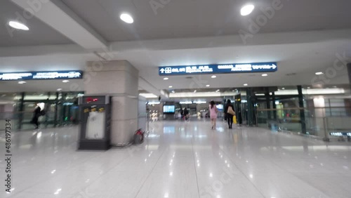 Hyperlapse of escalator ride and getting to the airport hall