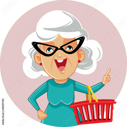 Worried Elderly Woman Holding a Piggy bank Vector Cartoon Illustration