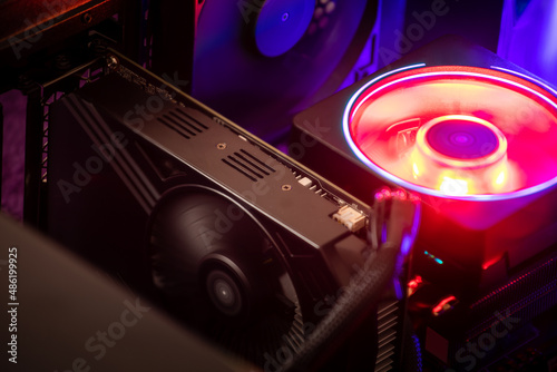 Cuadro en lienzo Computer graphic card and CPU processor with fan.