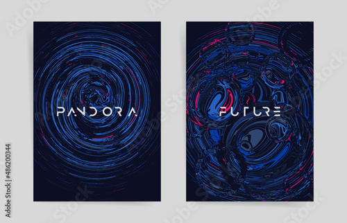 Abstract poster design with dark futuristic tech design. Vector cyber liquid concept in black and blue colors. 