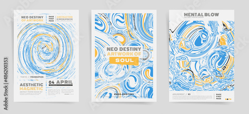 Summer Abstract template design with typography for poster, flyer, brochure, placard, presentation or cover. Vector blue and yellow ink and rounded shape background set.