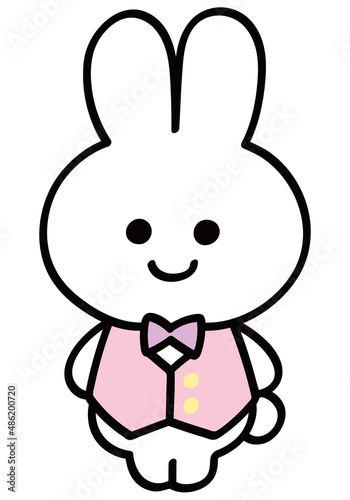 バンザイして喜ぶ　かわいいうさぎのキャラクター　ベクターイラスト　イースター