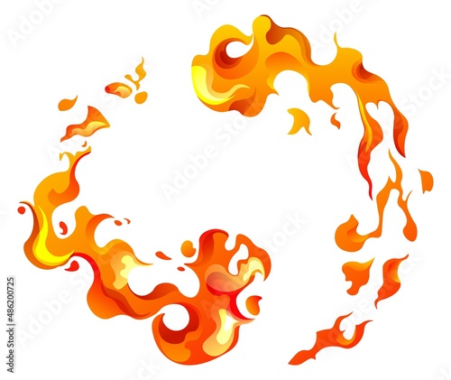 Flames and fire burning, circle frame for text