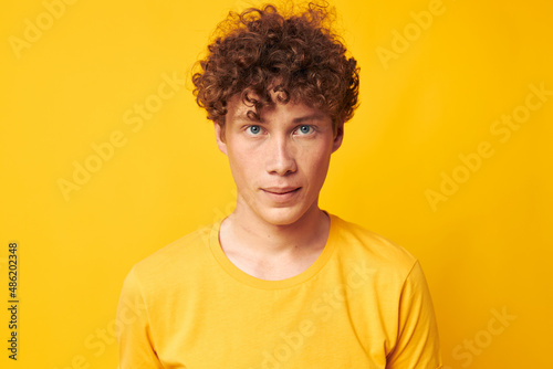 guy with red curly hair Youth style studio casual wear isolated background unaltered