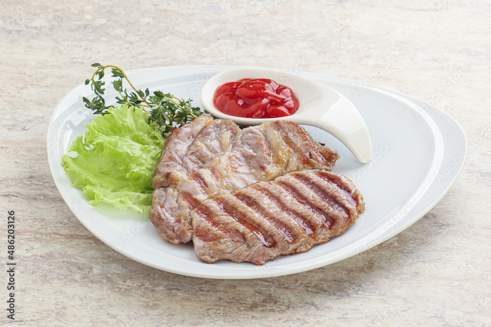 Grilled pork neck steak with ketchup Grilled pork neck steak with ketchup