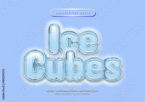 realistic Ice cubes text style effect. blue and frozen style effect.