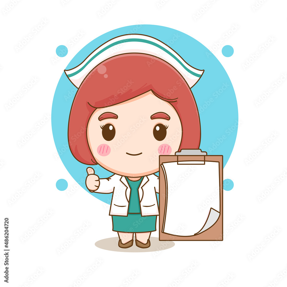 Cute nurse with note chibi cartoon character Cute nurse with note chibi cartoon character