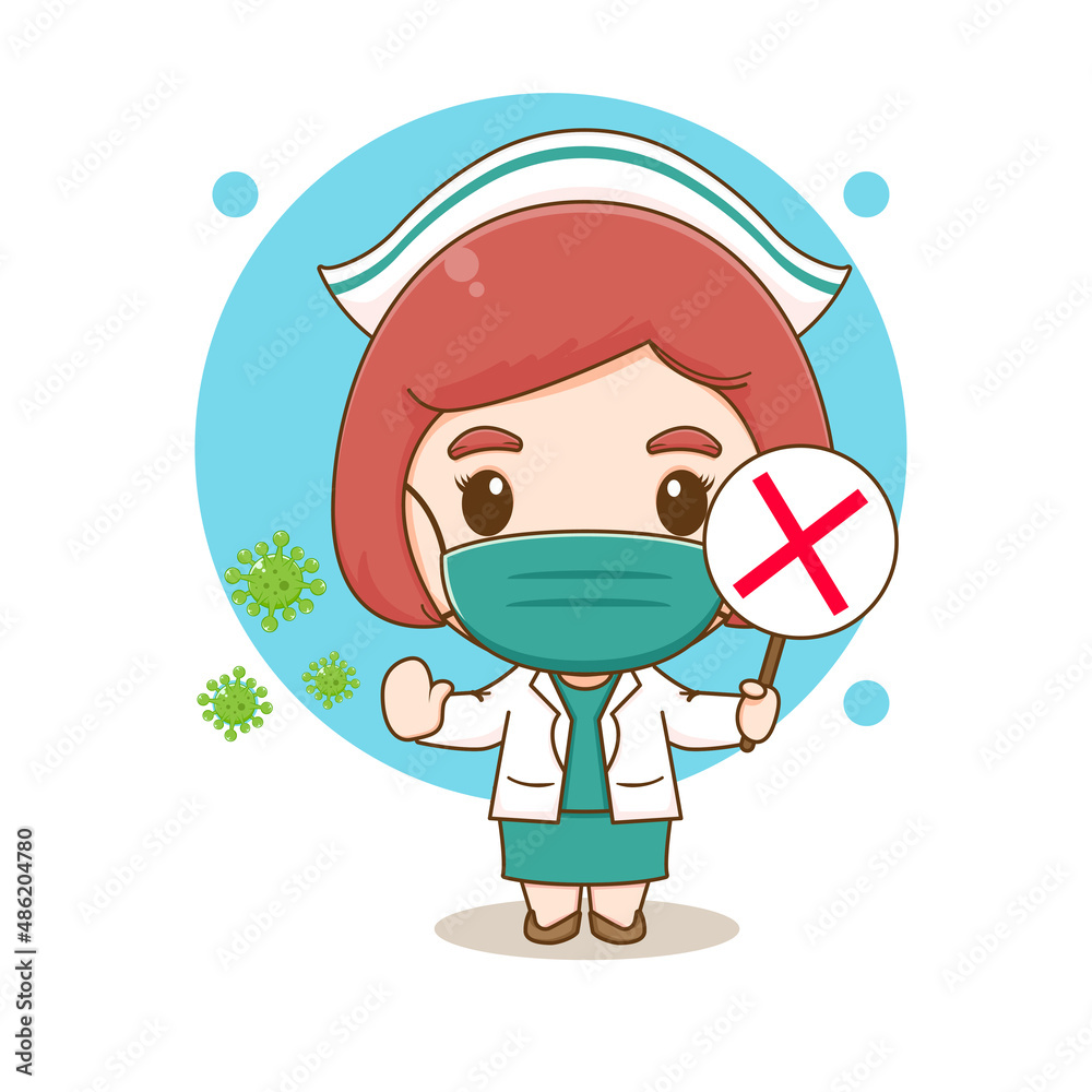 Cute nurse with wrong sign chibi cartoon character Cute nurse with wrong sign chibi cartoon character
