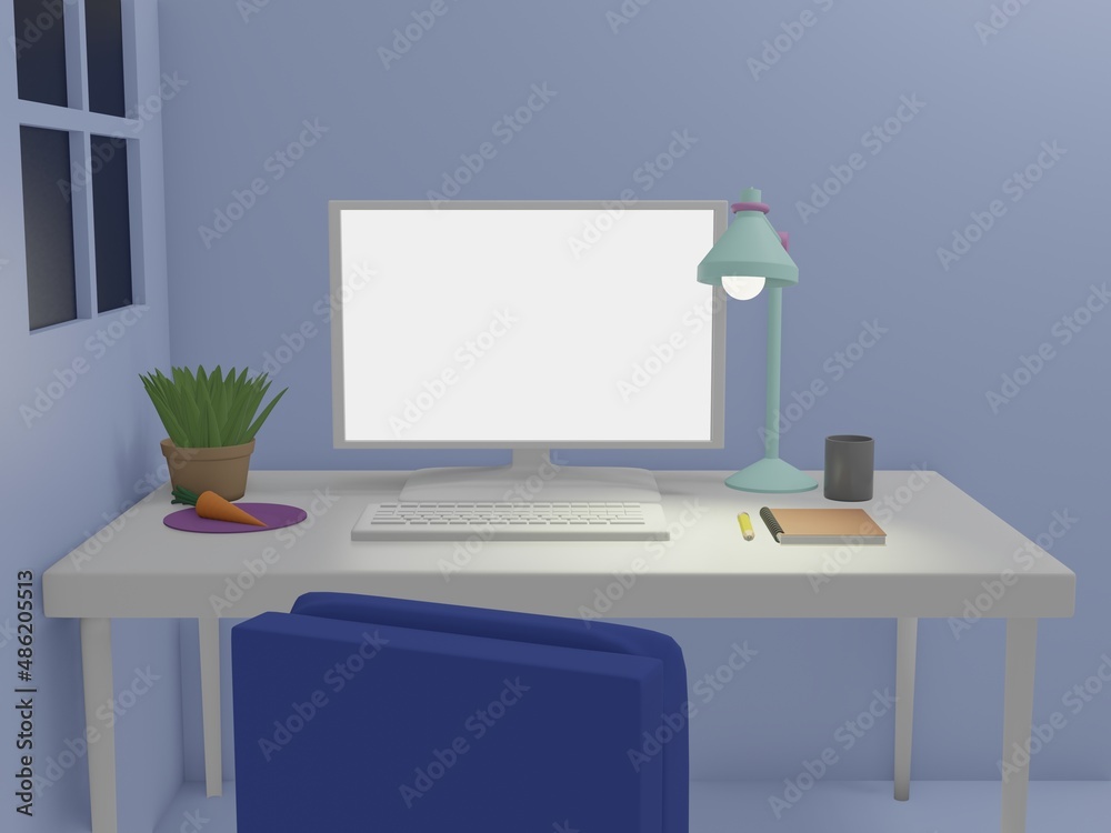 Fototapeta premium 3D Render of Desk Space for Working at Home.