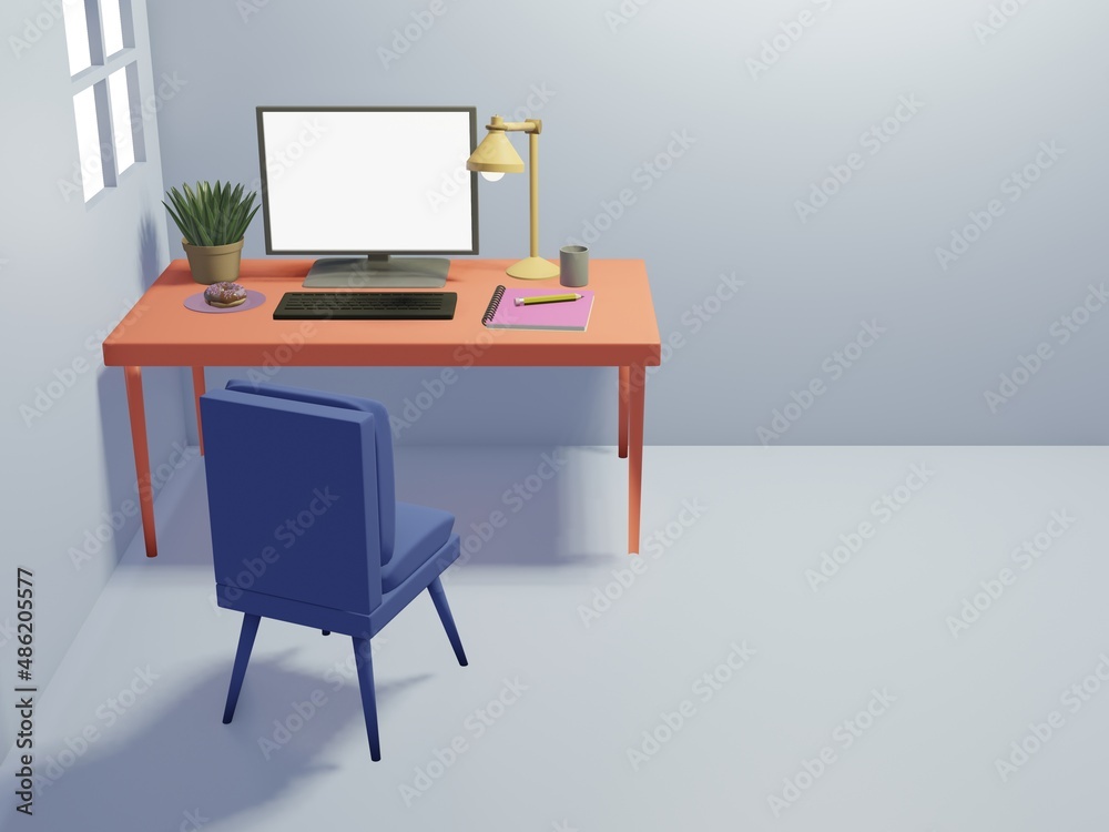 3D Render of Desk Space for Working at Home. 3D Render of Desk Space for Working at Home.