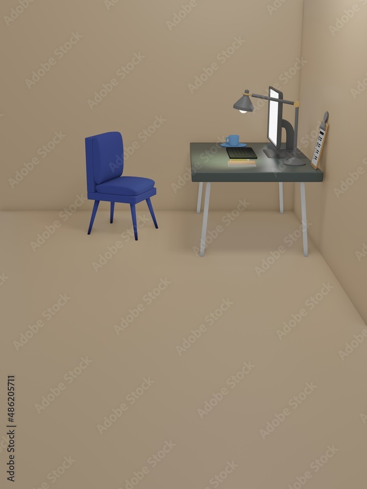 3D Render of Desk Space for Working at Home. 3D Render of Desk Space for Working at Home.