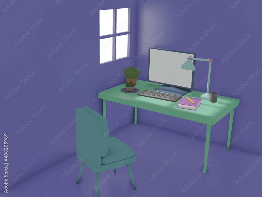 3D Render of Desk Space for Working at Home. 3D Render of Desk Space for Working at Home.