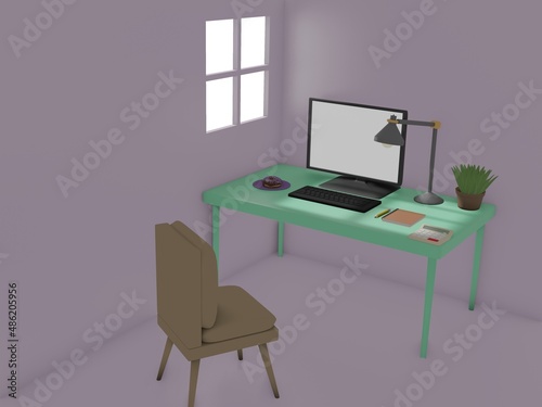 Wallpaper Mural 3D Render of Desk Space for Working at Home. Torontodigital.ca