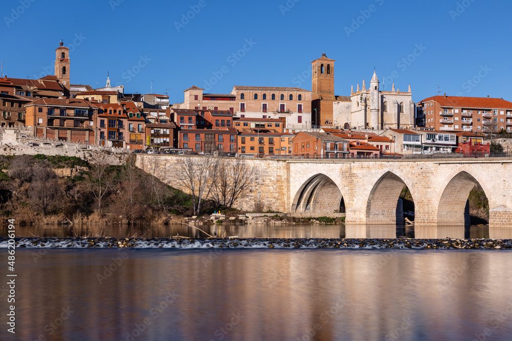 Duero river and city of Tordesillas, Valladolid, Spain.