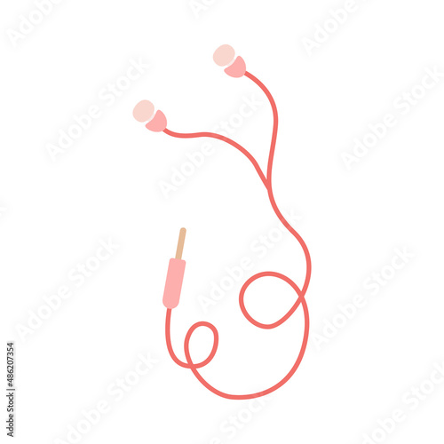 Headphones for the phone are small pink. Vector illustration of a gadget for design or decoration