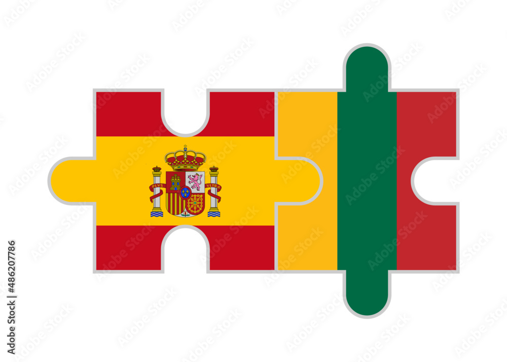 Obraz premium puzzle pieces of spain and lithuania flags. vector illustration isolated on white background