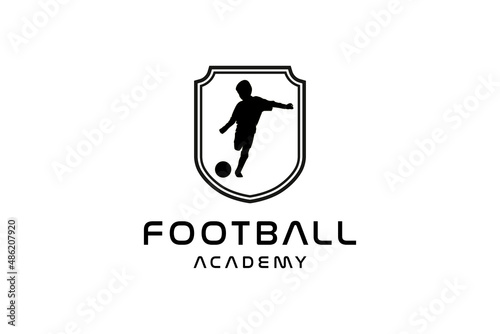 football soccer school academy, child silhouette sport logo design