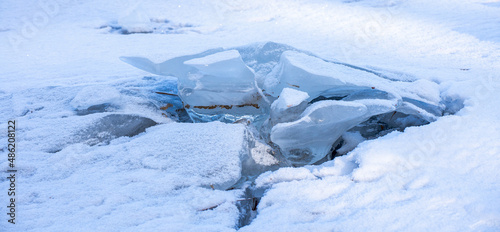Abstract background of ice structure in a lake landscape. Farnebofjarden national park in north of Sweden.