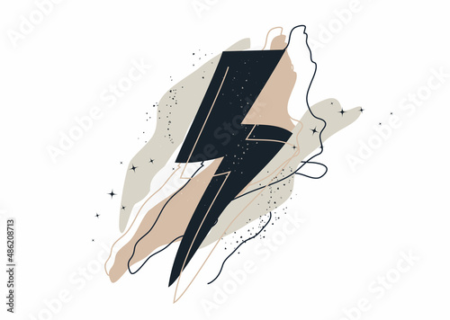 cosmic composition, abstract lightning. hand-drawn organic illustration. modern object in boho style., minimalism, vector art illustration. for paper, print, banner, postcard