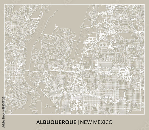 Albuquerque (Bernalillo, New Mexico, United States) street map outline for poster, paper cutting. High printable detail travel map vector. photo